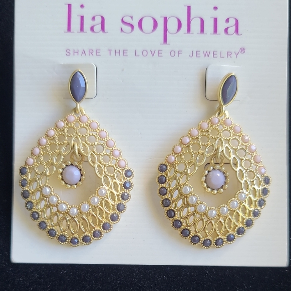 Lia Sophia Gold and Pink Filigree Earrings